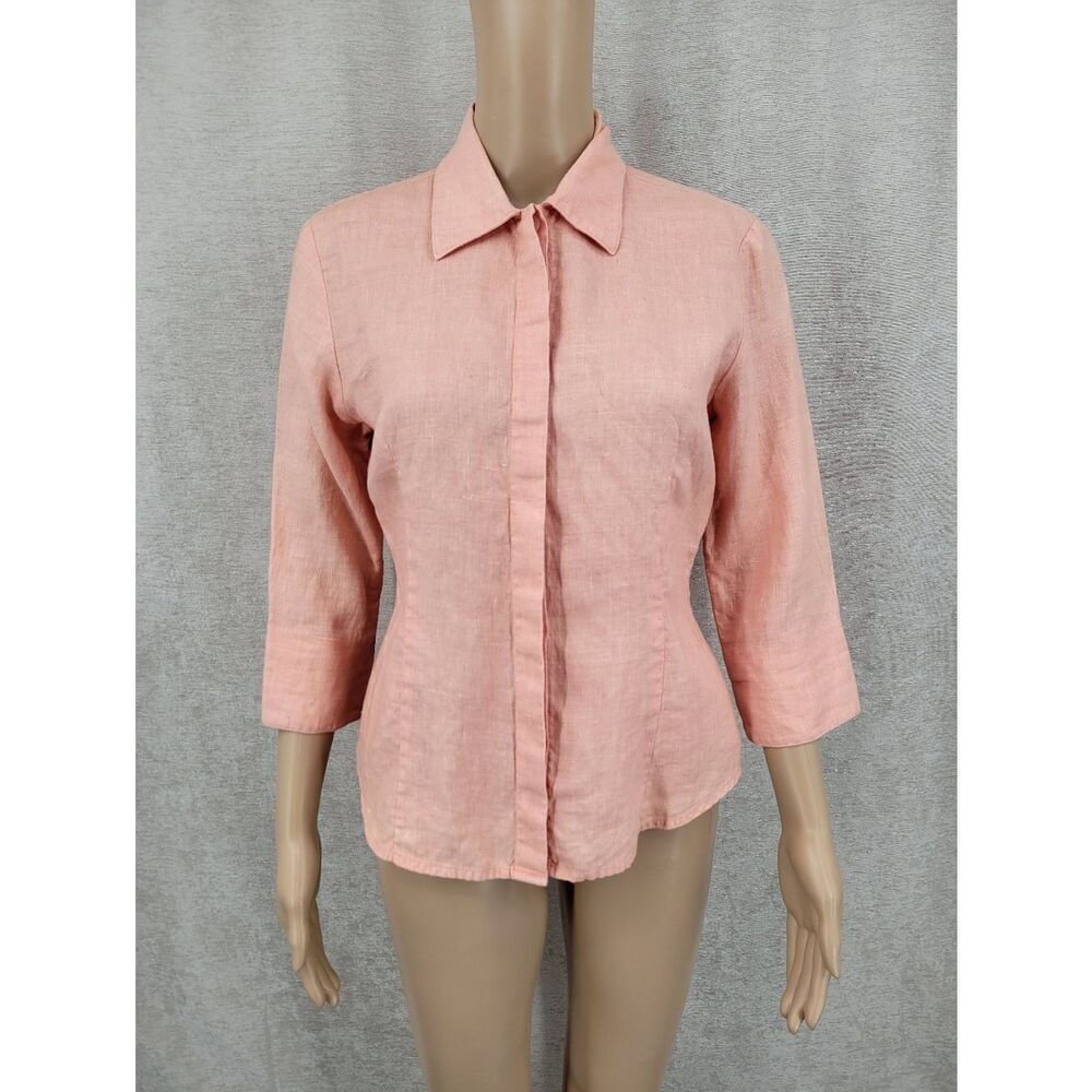 Linen Classic Peachy Salmon Button-Front Shirt